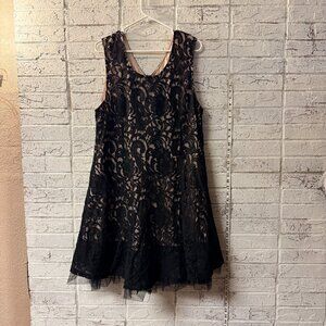 Rue 21 3X Black Lace Fit & Flare Dress Nude Lining Tulle Hem Plus Size Cocktail